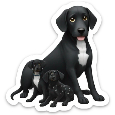 Black dog with white spotty legs  sitting next to another bigger black dog with white legs sticker