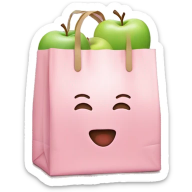 An emoji of a grocery bag in pastel pink with the Apple logo sticker