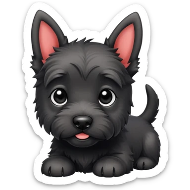 A cute small scotish terroir puppy that has beady black eyes, a non cropped tail and black fur.  sticker