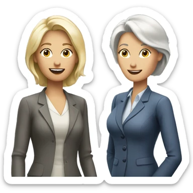 2 women talking job interview semi casual ,older woman grey hair and younger woman blonde hair sticker