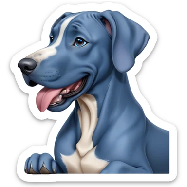Cinematic Cute Yawning Blue Great Dane Portrait Emoji, Head tilted slightly with a dramatic, wide-open yawn, showcasing a smooth blue Fur with a cool luster, floppy ears slightly drooping, round steel-blue eyes barely open in drowsy contentment, Simplified yet irresistibly adorable features, highly detailed, glowing with a soft, cozy glow, high shine, relaxed yet expressive, stylized with a touch of whimsy, bright and endearing, soft glowing outline, capturing the essence of a sleepy yet affectionate guardian, so drowsy it feels like it could stretch out of the screen and curl up for a nap! sticker