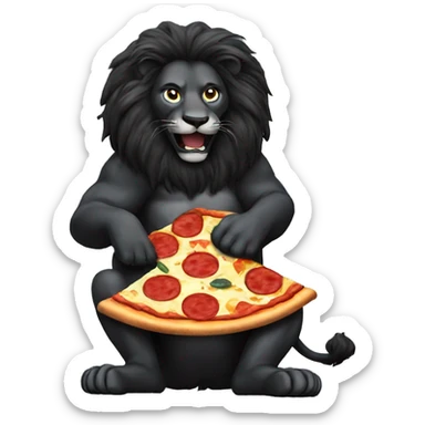 Black lion eating pizza sticker