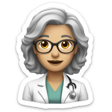 Female Doctor, grey hair, long, beige skin sticker