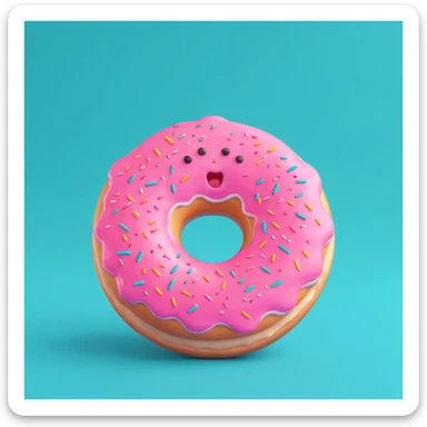 Create an emoji of this donut character with a sad expression, 3D cartoon style, pink background. sticker