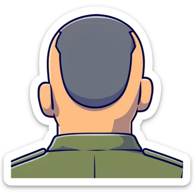 back view of military soldier's head with crew cut sticker