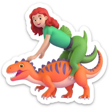 red-haired girl with a dinosaur tail and paws sticker