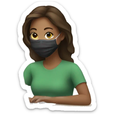 teen woman wearing mask and working on a laptop sticker