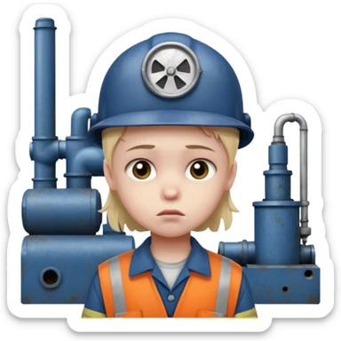 a child with a sad face works in a factory sticker