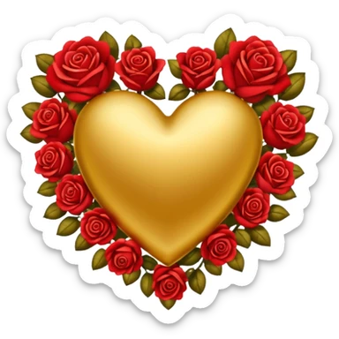 a golden heart sprinkled with red roses sticker