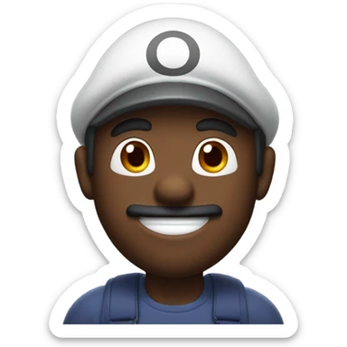 Black man wearing giant Mario costume head sticker