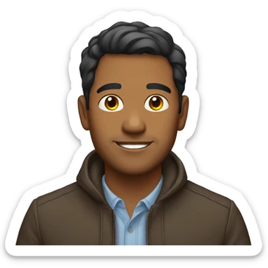 A brown man with short hair is a nice jacket sticker