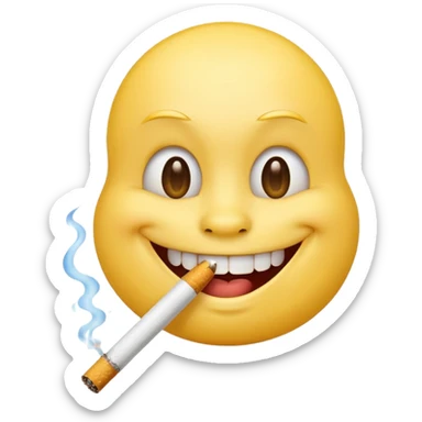 classic yellow grinning emoji with cigarette in mouth sticker