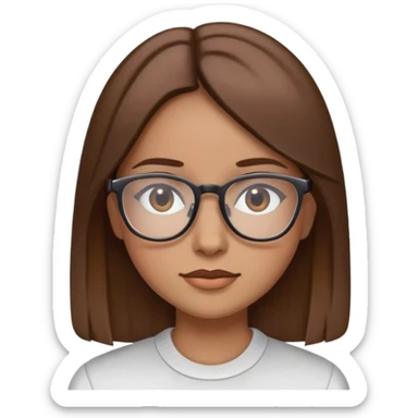 Uma garota com cabelos castanhos lisos, e usando oculos sticker