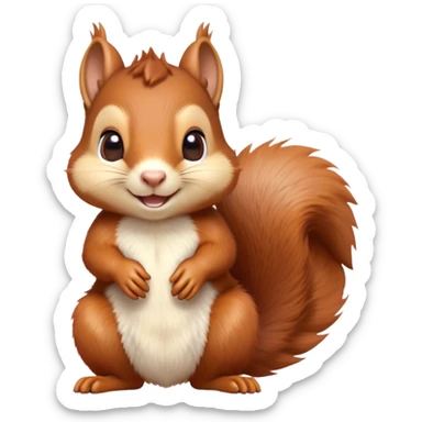 Cinematic Cute Squirrel Portrait Emoji, Head tilted playfully and inquisitively, featuring a fluffy, vibrant auburn Fur with a delicate cream belly and a bushy tail, round, sparkling eyes filled with curious mischief, Simplified yet irresistibly adorable features, highly detailed, glowing with a warm, friendly glow, high shine, affectionate and lively, stylized with a touch of woodland whimsy, bright and endearing, soft glowing outline, capturing the essence of a mischievous yet loving squirrel, so playful it feels like it could leap out of the screen and into your arms! sticker