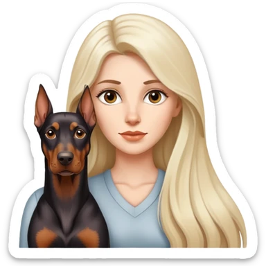 A beautiful white woman with long hair walks a Doberman sticker