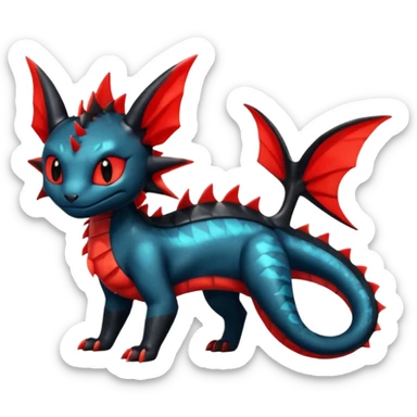 Shiny Red And Black Colorful Litten-Salandit-Vaporeon-Toothless-Fakémon-hybrid-creature (full body)  sticker