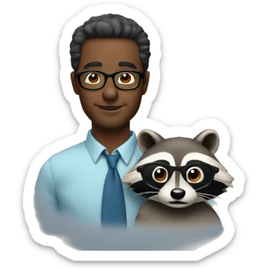 Man with glasses with raccoon sticker