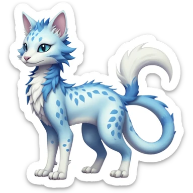 Kawaii whitish pastel divine realistic edgy fantasy feline-vernid-sergal-fursona animal creature with a tufted tail full body with intricate markings  sticker