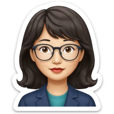 asian woman 50 yr old wavy hair bangs glasses sticker