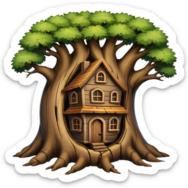 house inside a large dark tree trunk sticker
