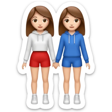 👯‍♀️ generate this emoji, as two white girls, bffs, the same pose but maybe the outfit cuter. we are models. both with brown hair sticker