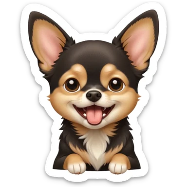 A high-resolution digital illustration of a cute black and tan chihuahua yawning. portrait in a clean, semi-realistic style sticker