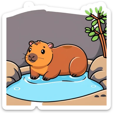 capybara relaxing in hot spring sticker