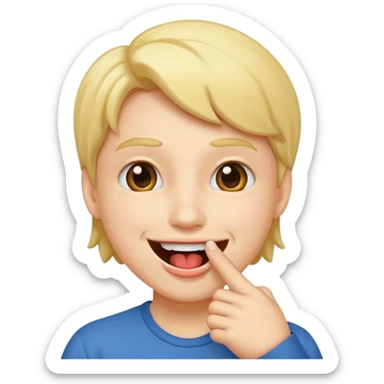 A smiling face with open mouth and taking is finger inside mouth sticker