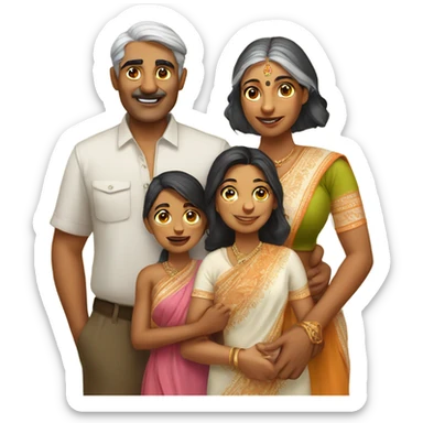 Indian uncle and Indian aunty with their two daughters and tiger cub sticker