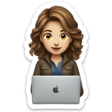 Beautiful programmer girl with brown hair working with MacBook sticker