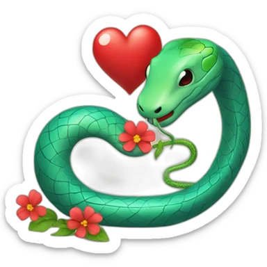 Romantic red heart with a snake and a flower rapped around it sticker