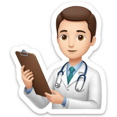 Doctor with clipboard conducting comprehensive medical check-up on patient, routine health examination in clinic sticker