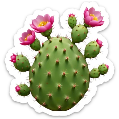 Prickly pear cactus with flowers, isolated sticker
