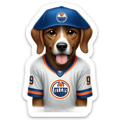 Dog wearing oilers jersey sticker