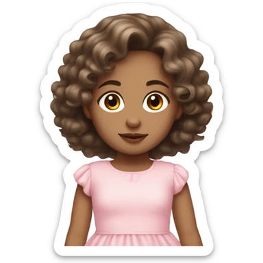A light skin tone girl with dark and wavy hair with baby pink dress  sticker