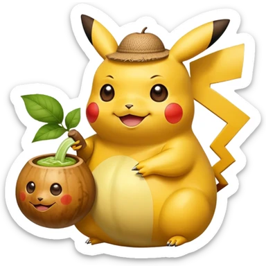Cute happy Pikachu sipping from gourd Yerba mate from Argentina in hanD sticker
