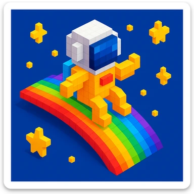 astronaut riding rainbow in starry night, colored background sticker