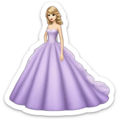 Taylor Swift with a big violet wedding styledress sticker