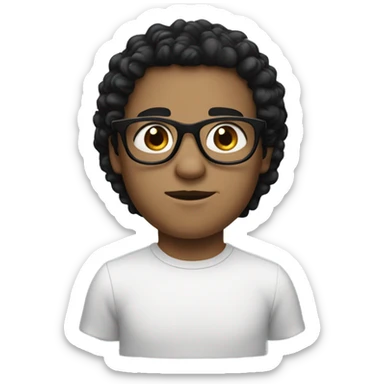 White kid with black hair, medium size nose wearing black glasses sticker