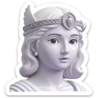 Athena’s face in 3D emoji style, silver tones and marble-like statue texture, close-up sticker