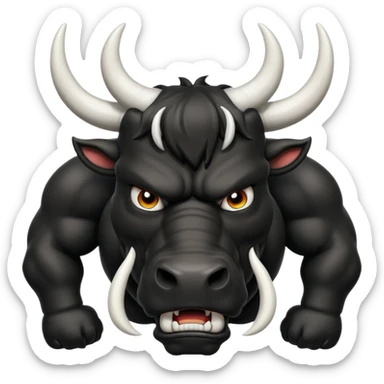black angry powerful with white horns bull emoji sticker