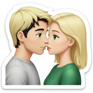 Kissing couple of boy with short black hair and green eyes and blonde girl with long hair sticker