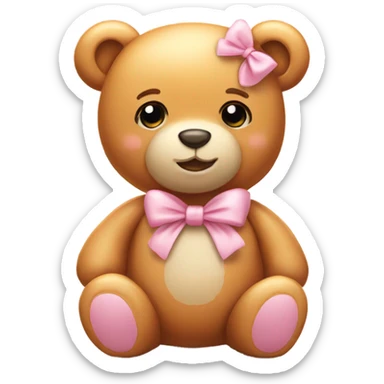 honey colored teddy bear with pastel pink bow sticker
