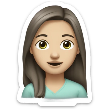 mid length straight to wavy dark cold brown hair greyish blue/green medium to little eyes straight thin nose medium lips pale skin, straight white teeth  sticker