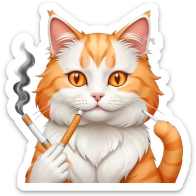 fluffy white and orange cat smoking a cigarette sticker