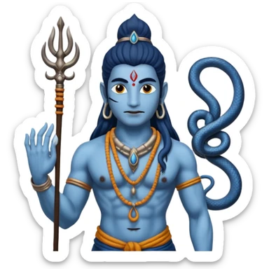 Mahadev real god  shiv not like cartoon  blue body and trishul and and had damru and nack around sanke  sticker