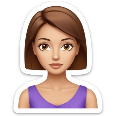 create an emoji of an adult woman with botox, with a square cut and brown hair, light skin, brown eyes and an elegant top sticker