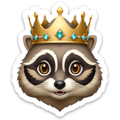 queen racoon with jewelled crown  sticker