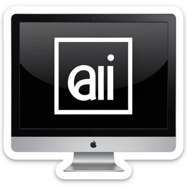 Minimalistic flat vector icon, iOS style, thin black contour on white background. Adobe Illustrator logo "Ai" inside a simple square, clean and modern, no text outside the logo, no shadows. Optionally placed on a minimal computer monitor outline sticker
