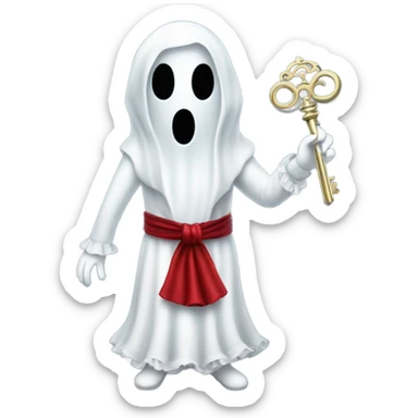gost in Victorian dress elegant red full body, holding big key sticker